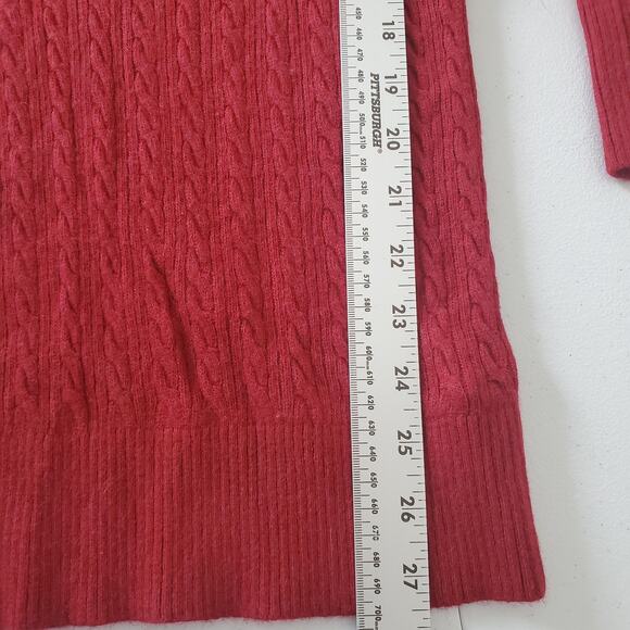 Y2K Abercrombie & Fitch Sweater Womens Large Red Cable Knit Deep V-Neck Long - Picture 5 of 8